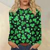 Женская повседневная повседневная рубашка с длинным рукавом. Топ с круглым вырезом и принтом ко Дню Святого Патрика