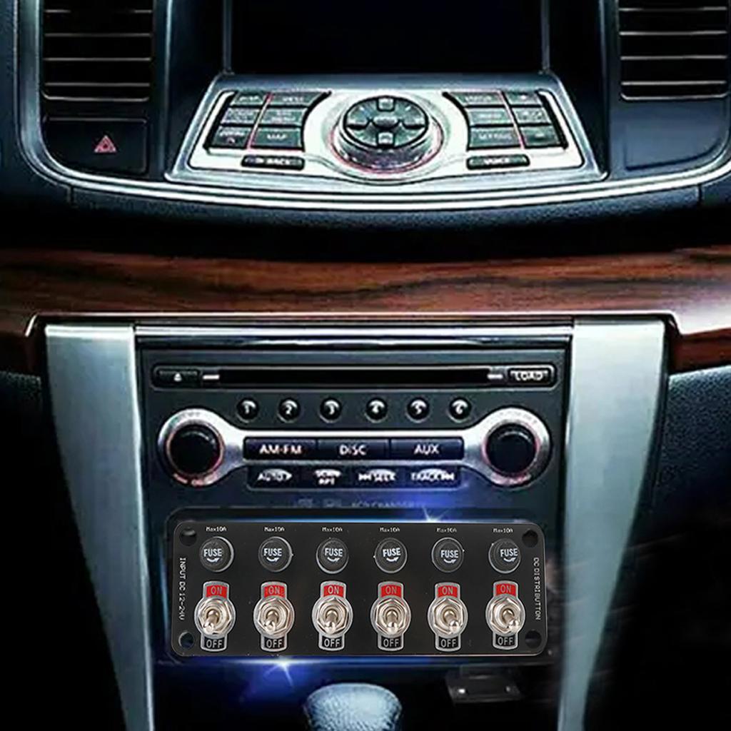 Rockers Switch, 6 Gang Round Rockers Switch Panel, Waterproof Easy-to-Install 12V 24V Switch 10A Fuses for Boats