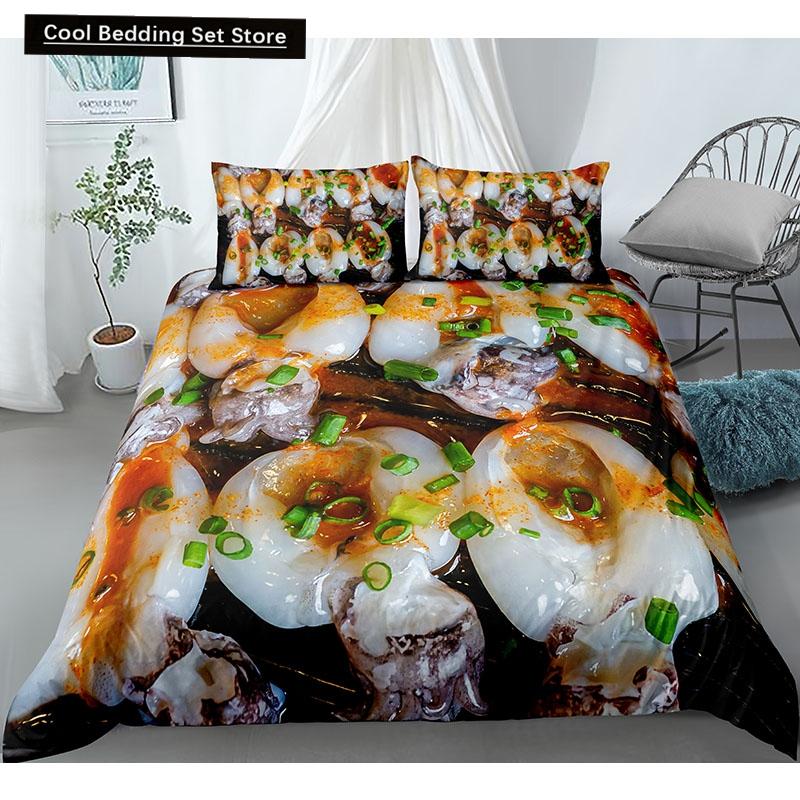 Еда Говядина Комплект постельного белья 3D Свежее мясо Пододеяльник Кинг/Квин Сайз Вкусные морепродукты Сашими Голень Стейк Реалистичный Пододеяльник