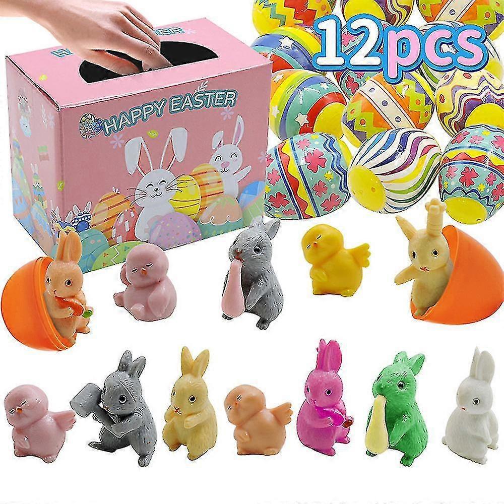 12 Pack Surprise Eggs Prefilled With Rabbit Bunny Toys For Kids - Easter Eggs Hunt Easter Basket Stuffers Fillers Easter Party Favors Easter Classroom