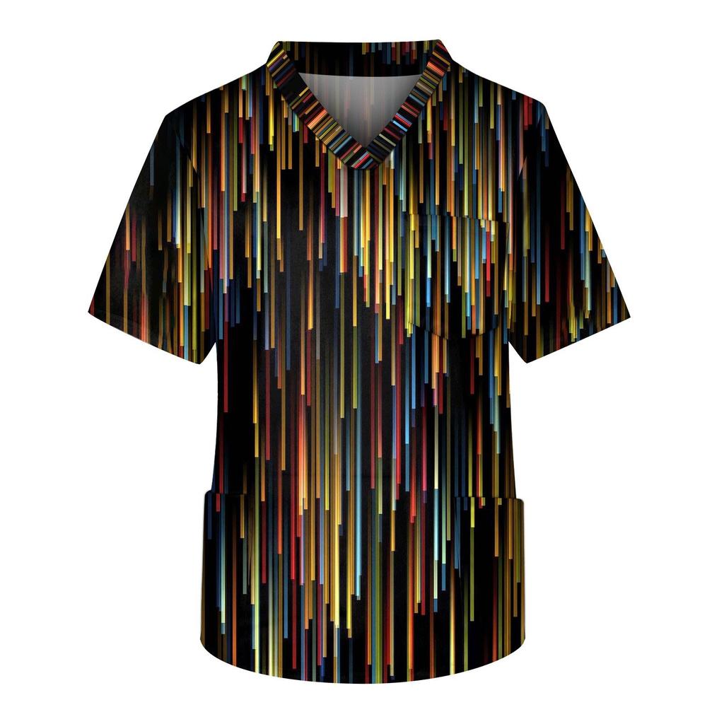 Мужская рабочая блузка с короткими рукавами и v-образным вырезом с принтом, топ с нагрудным карманом