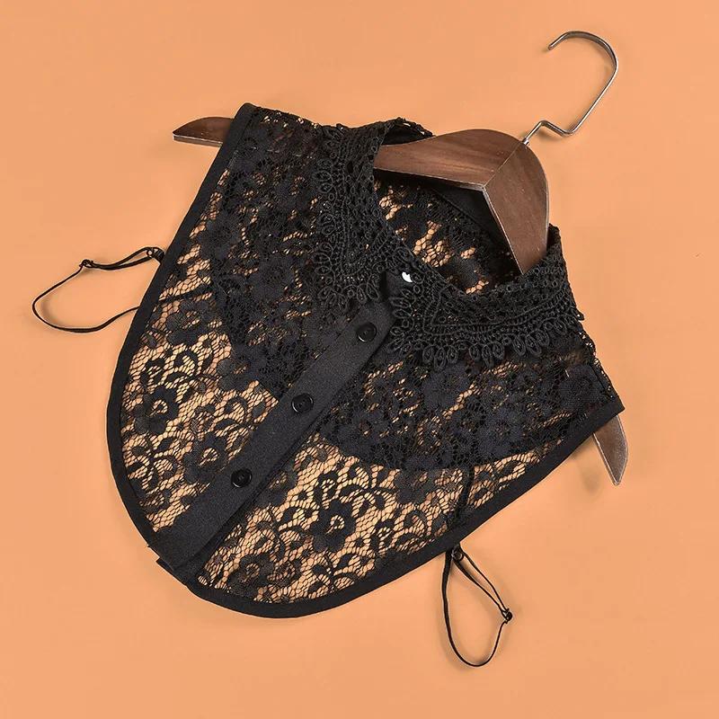 Women Hollow Out Floral Lace Fake Collar Chiffon Detachable Lapel Half Shirt Blouse Tops White Black False Collars Nep Kraagie