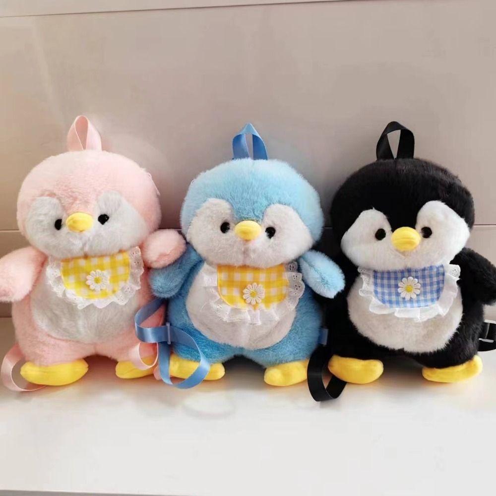 Plush Toy Children School Bag Doll Animal Shoulder Bag Simple Apron Penguin Backpack Students
