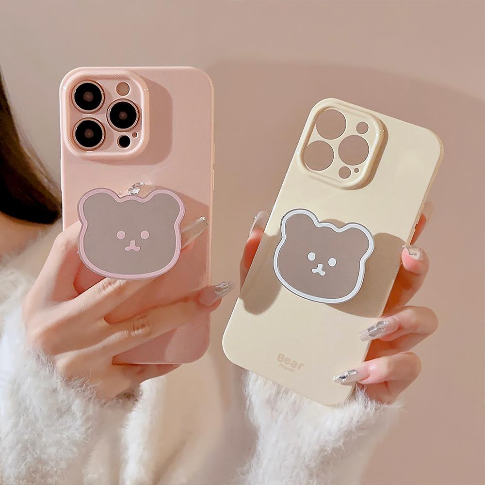 Simple Bear Mirror Bracket Iphone13 Suitable for 16promax IPhone Case 11 Cute 12 Silicone 15