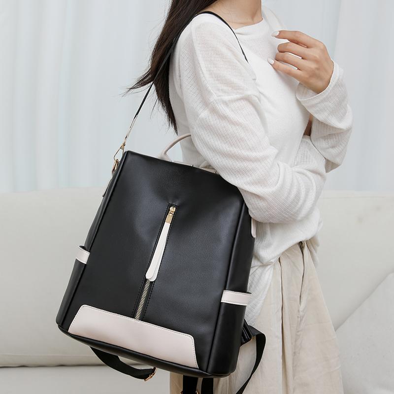 Рюкзак Color Block Anti-Theft, женская дорожная сумка из мягкой кожи, большой емкости