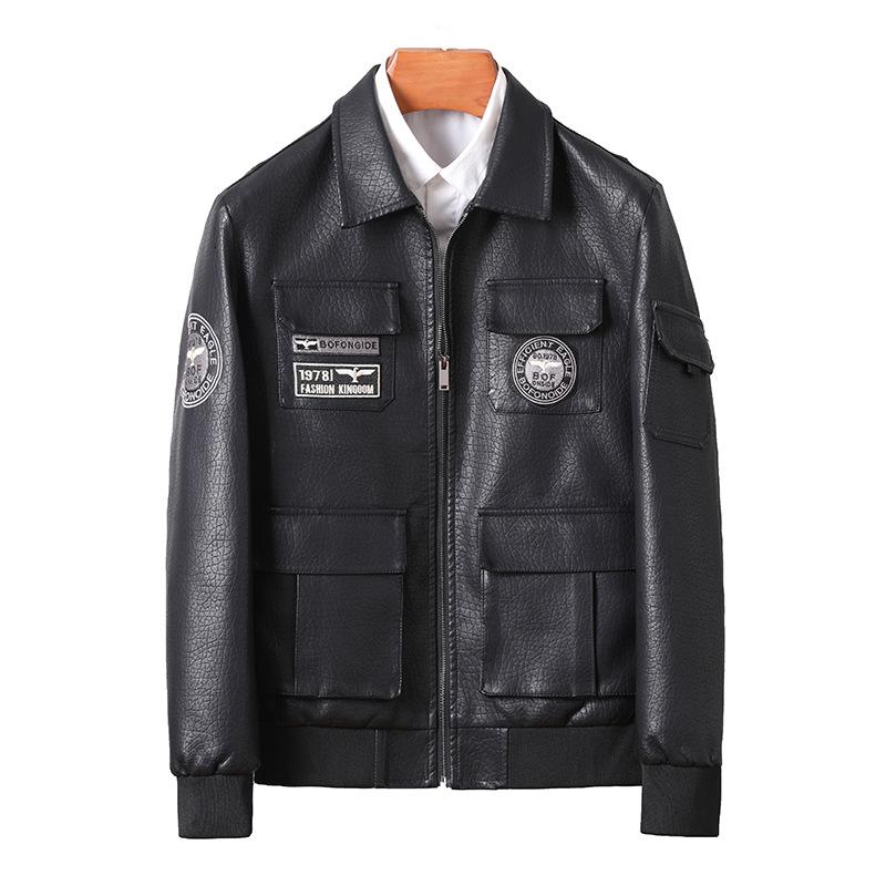 Кожаная куртка мужская новая модная красивая лацкан мотоциклетная одежда повседневная мужская кожаная куртка
