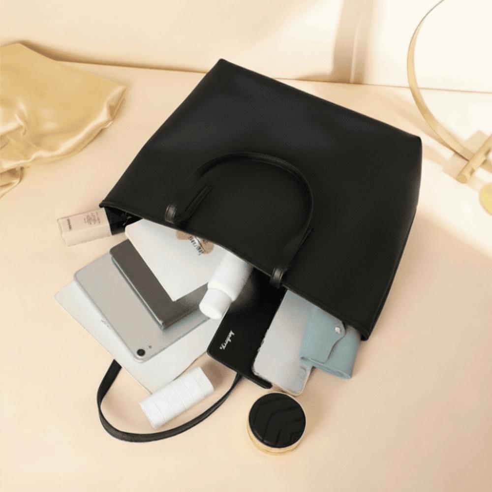 Fashion Litchi Texture Tote Bag Leather Large Capacity Shoulder Bag Crossbody Snap Button Design Handbags Women