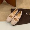 2025 new round head cross strap inner heel heel suede shallow mouth Mary Jane one word with ballet women's shoes