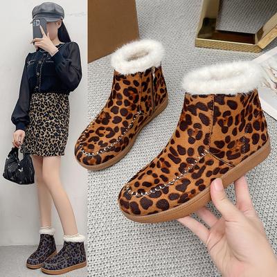 Женские зимние ботинки на флисовой подкладке, толстые теплые зимние ботинки с леопардовым принтом, обувь для холодной погоды больших размеров