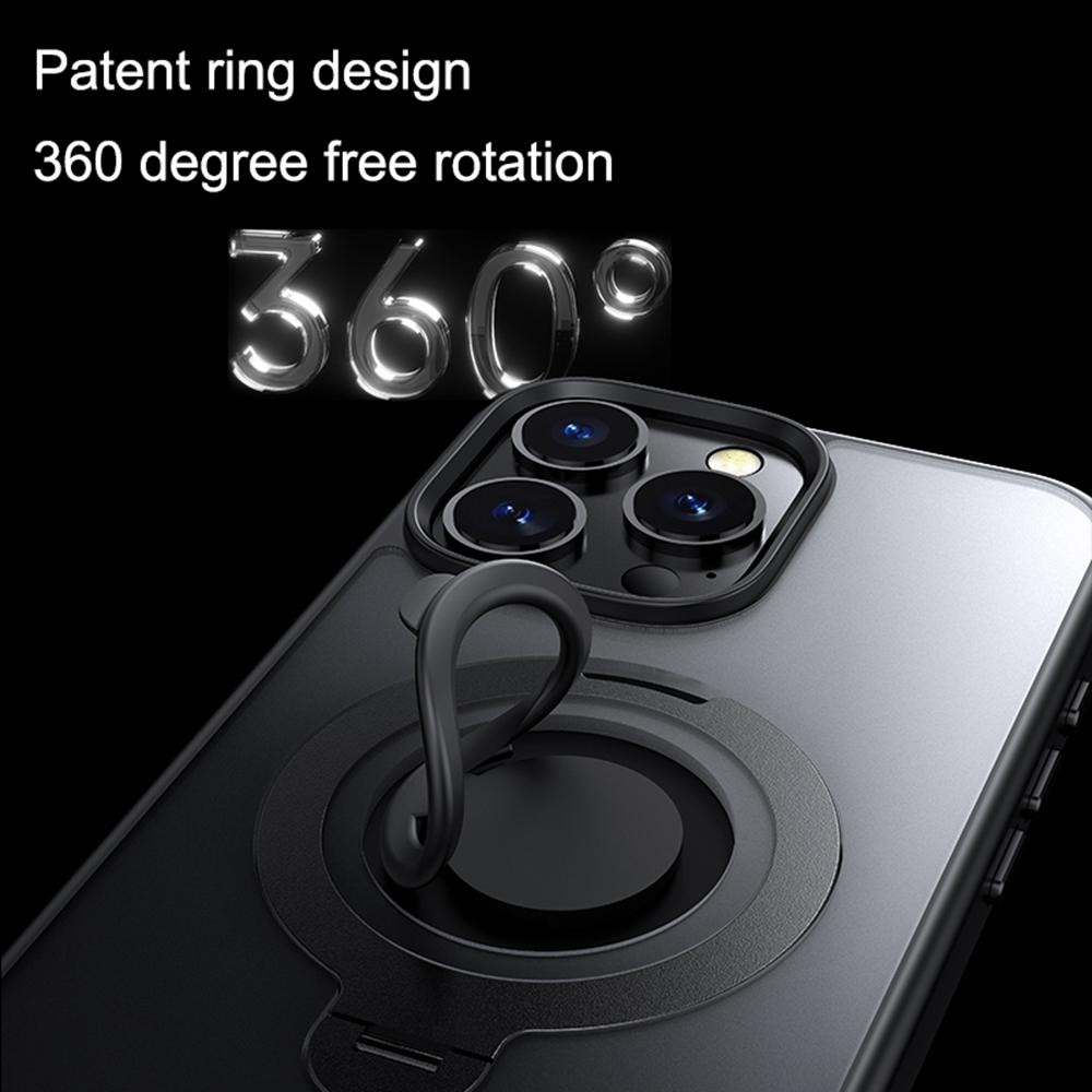 For iPhone 15 Pro Max Case Compatible with MagSafe Kickstand Translucent PC+TPU Phone Cover with Silicone Ring