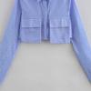2025 Spring Women's European & American Style Blue Striped Shirt with Versatile Pocket