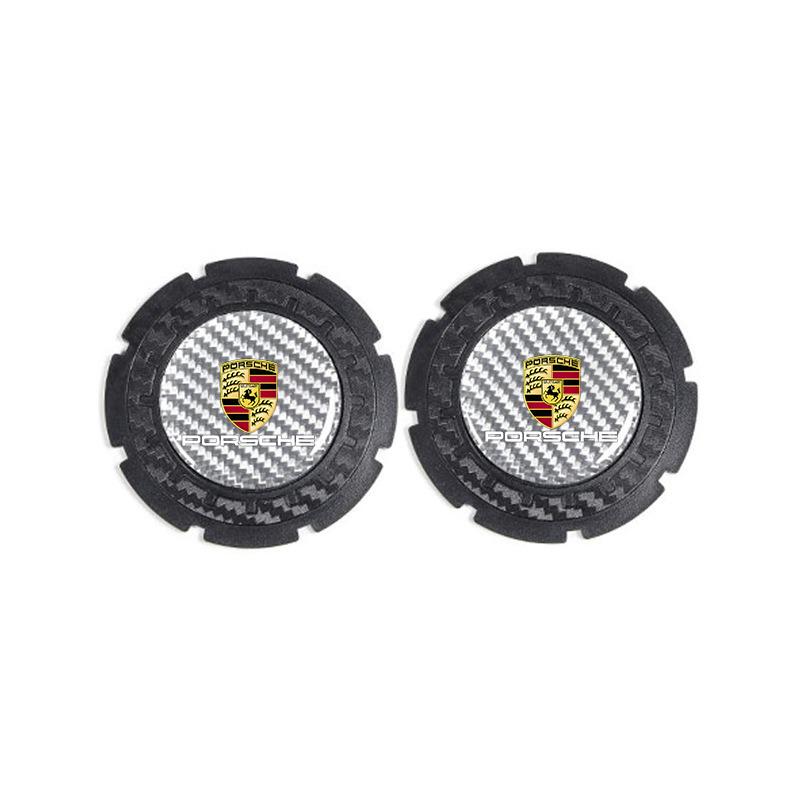 2Pcs Car Carbon fiber Non-slip Water Coaster Leather Interior Pad Holder For Porsche Cayenne Panamera Macan 911 718 Cayman 918YC3