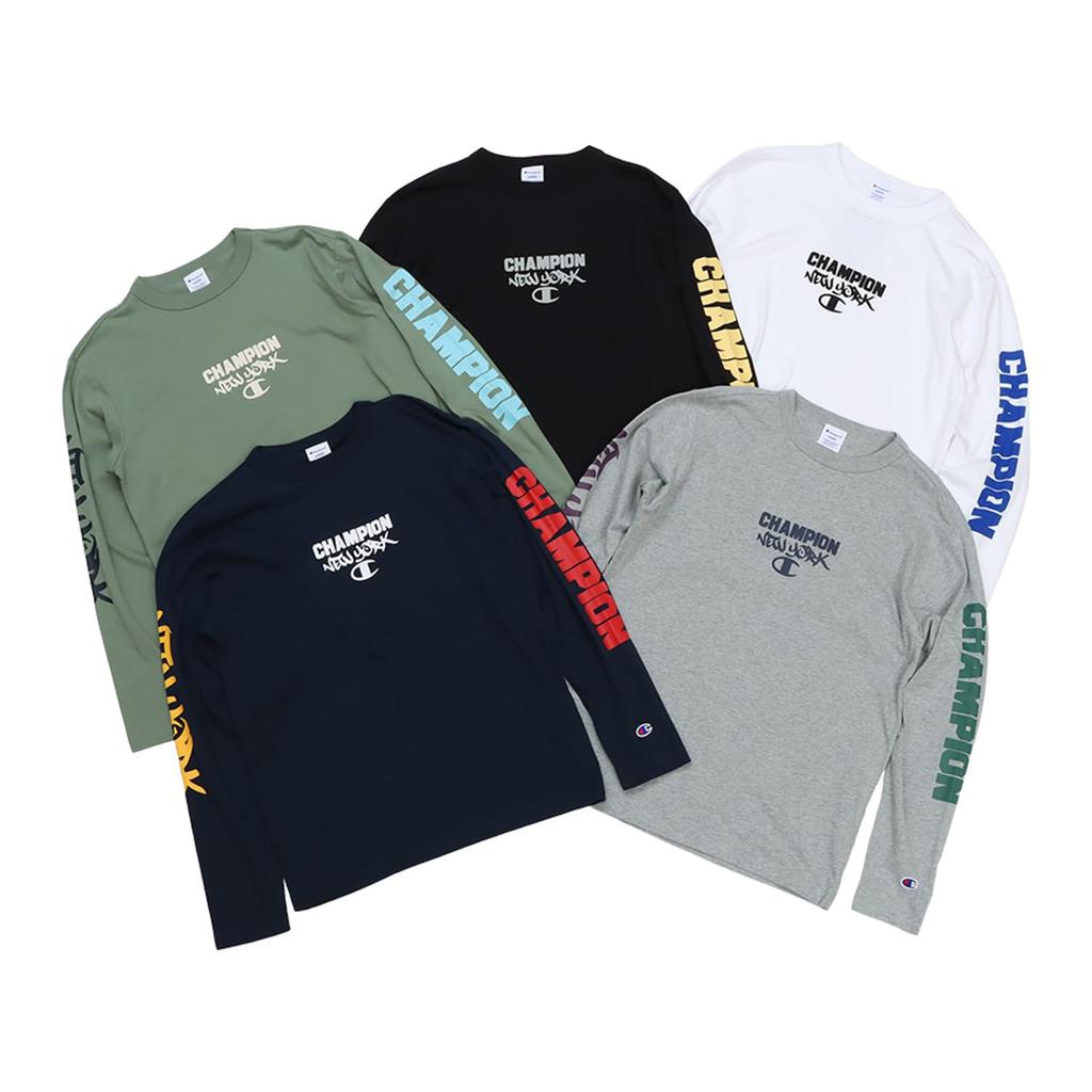 Champion Мужская футболка с длинным рукавом и круглым вырезом, с графическим логотипом, темно-синяя, рукав, горловина, 100% хлопок, принт, базовая, C3-Z411