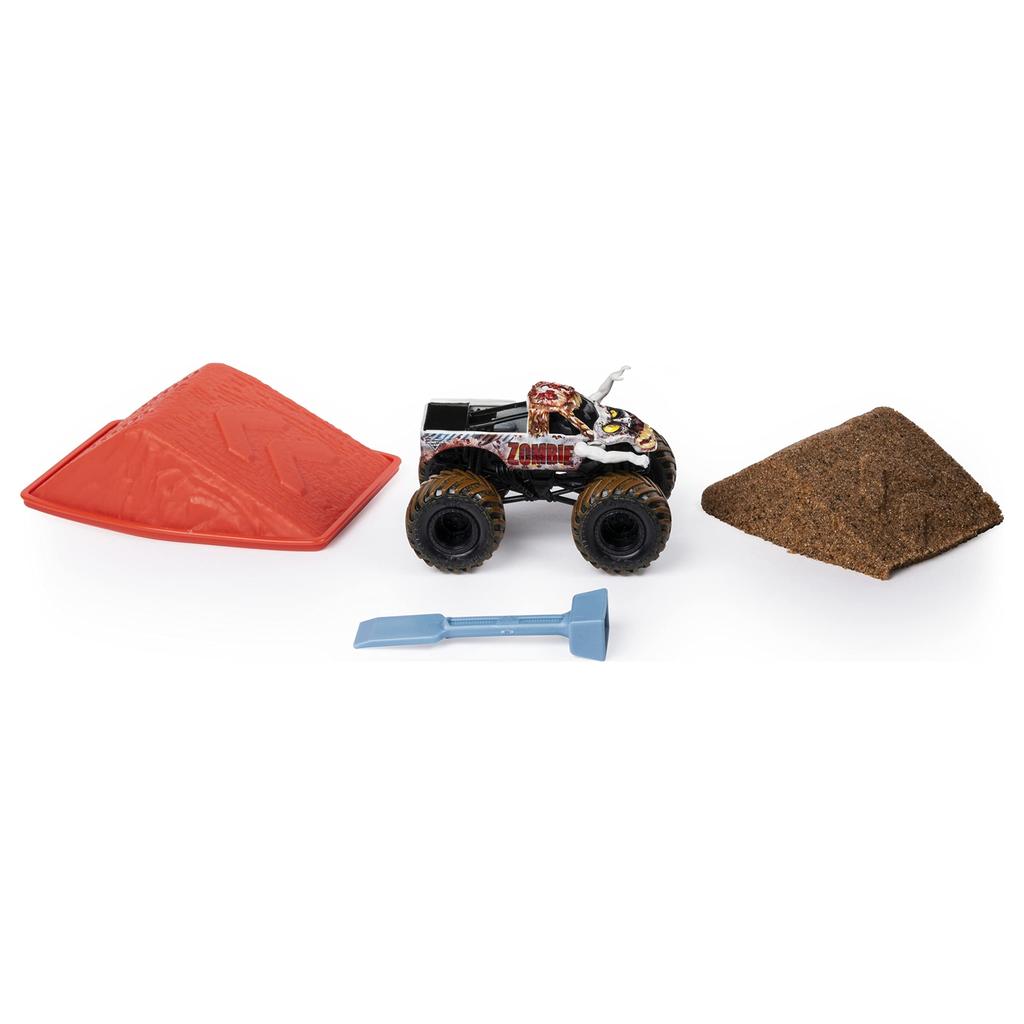 Monster Jam Zombie Monster Dirt Starter Set: 8 Oz Monster Dirt and Official 1:64 Scale Die-Cast Trucks