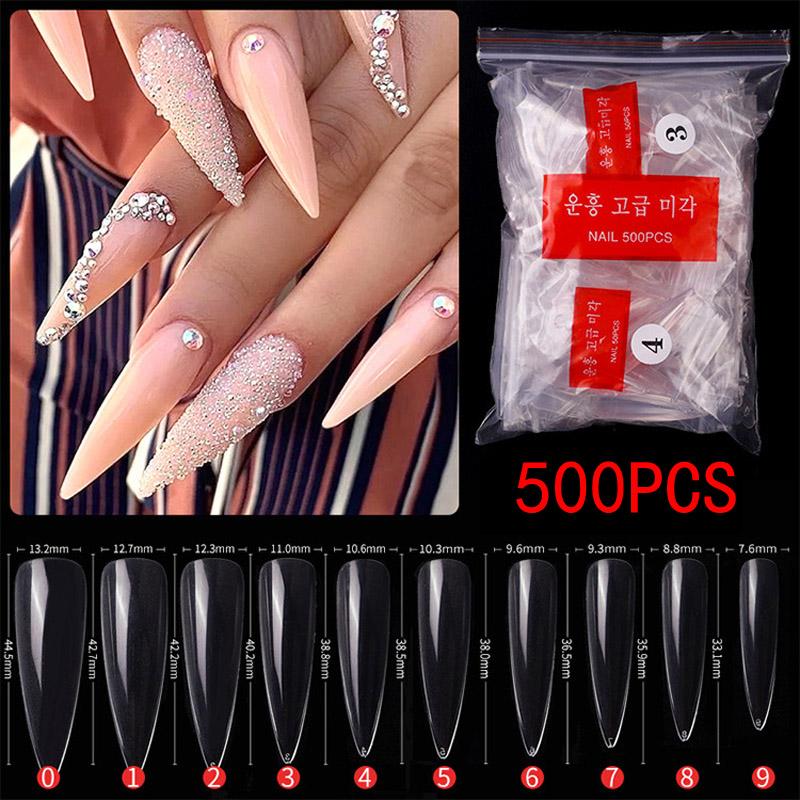 500 Pcs Boxed Transparent Coffin Fake Nails Natural Long Ballet Full Coverage Nail Tips Decorations Pressed On The Nails
