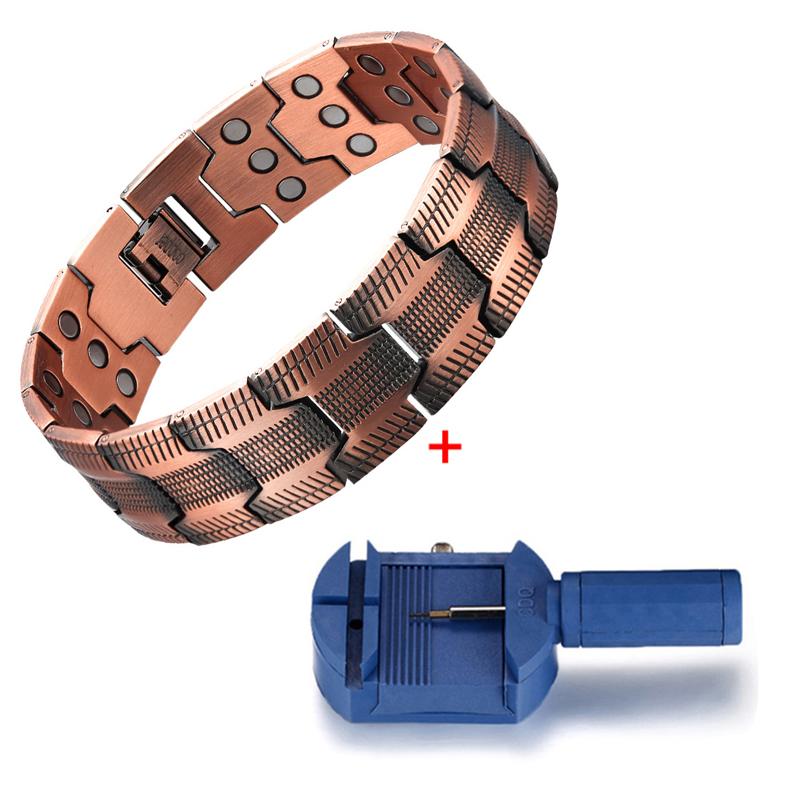 Магнитная терапия Медные браслеты для мужчин Магнитный браслет с 3-х рядными неодимовыми магнитами Регулируемая длина Браслет Облегчение боли при артрите