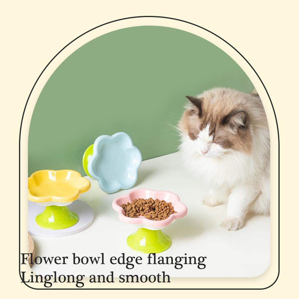 Керамическая миска для кошек на высокой ножке с дизайном в форме цветка для удобного приема пищи и предотвращения проливания, миска для кормления кошек