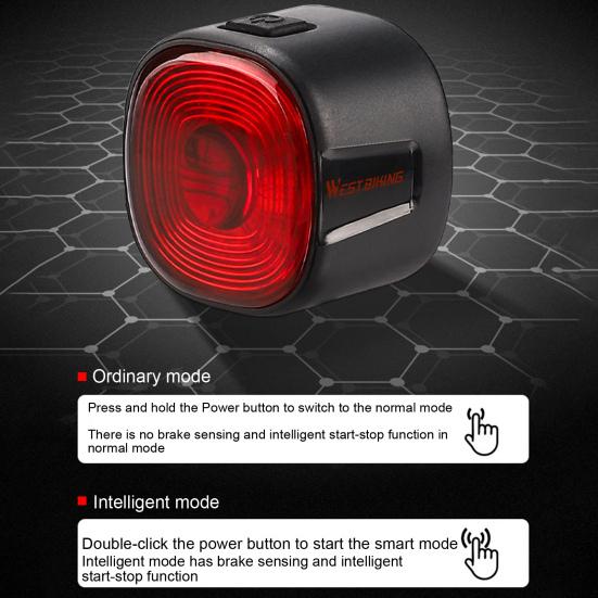 Rechargeable Simple Installation Smart Automatic LED Brake Detection Cycling Bike Tail