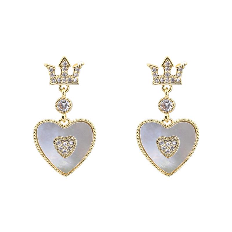 Crown Love Earrings, High-End Foreign Peach Heart Earrings, Niche Design, Heart-Shaped Earrings.