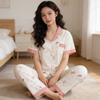 Imitation cotton cardigan pajamas women's summer short-sleeved trousers pastoral cartoon little yellow duck loose and comfortable loungewear