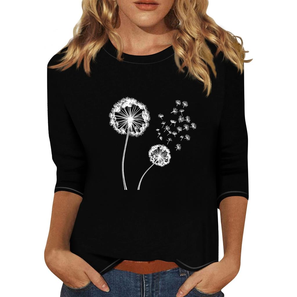 Women's Fashionable Casual Three Quarter Sleeve Printed Collar Pullover Top