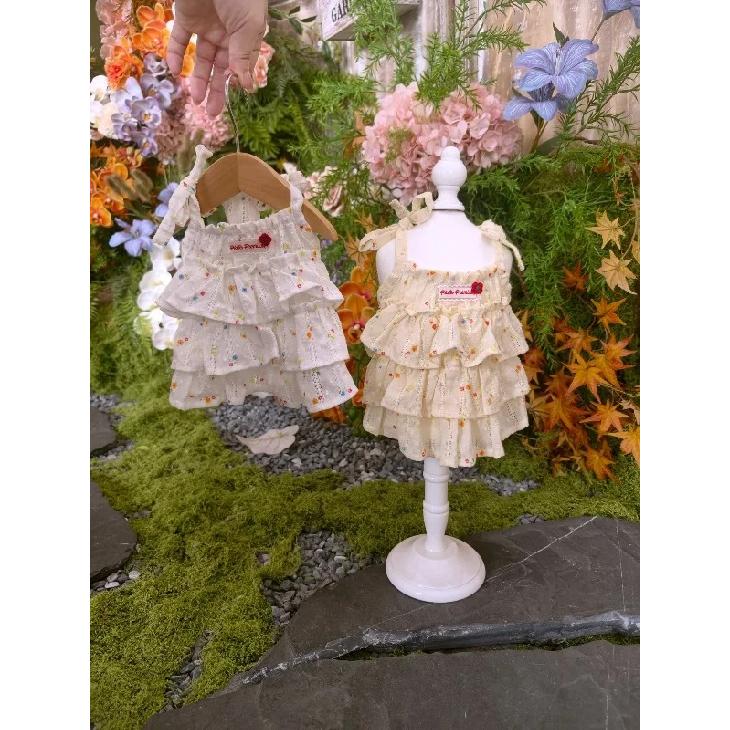 Fashion Small Pet Summer Outfit Floral Printed Tiered Ruffle Cake Dress Adjustable Sling Strap Party Wear Gorgeous Lovely Gentle