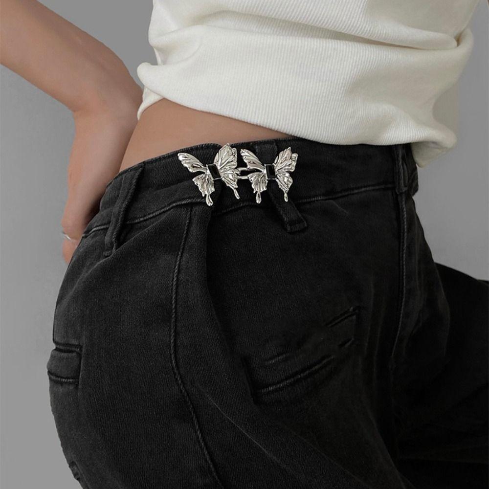Waistband Jean Buttons for Loose Jeans Y2K Butterfly Pants Button Tightener Women