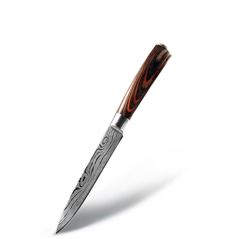 Stainless Steel Laser Grain Chef's Knife Color Wood Handle Imitation Damascus Kitchen Knife Japanese Santoku Bone Cutter Bread Fruit Knife