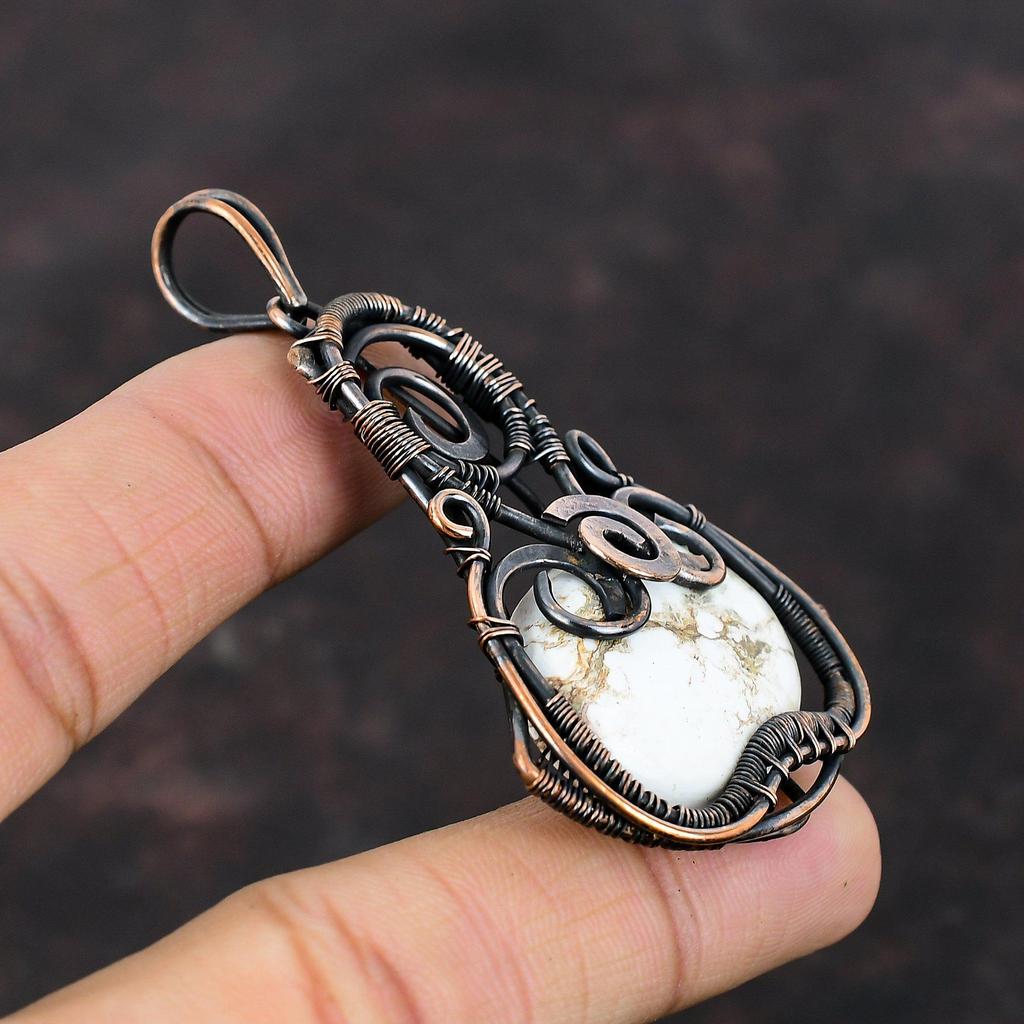 Подвеска из магнезита «Дикая лошадь», обмотанная медной проволокой, ювелирное изделие ручной работы, медная подвеска, украшение из драгоценного камня, подарок для него, подвески, обмотанные проволокой