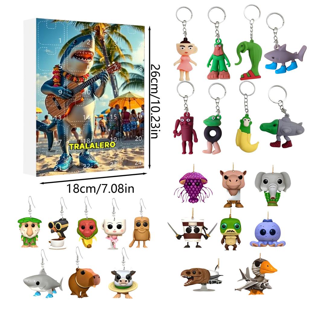 Итальянский Брейнрот Адвент-календарь,Хэллоуин Адвент-календарь 2025,2D Плоские Акриловые Итальянские Брейнрот Игрушки,24-дневная Итальянская Брейнрот Фигурка на Хэллоуин