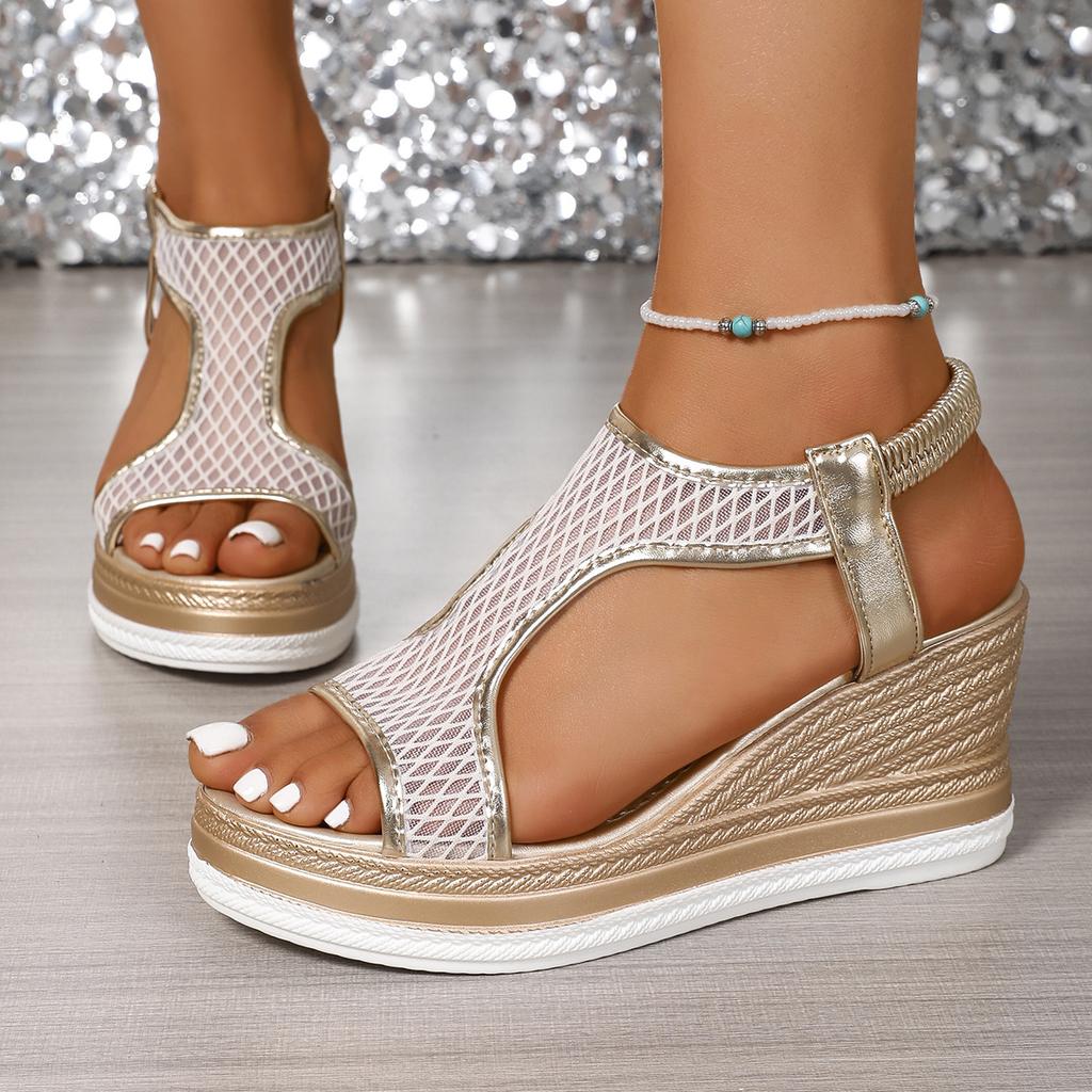 European and American Sandals Women's Shoes Are Versatile and Comfortable In Summer. Casual Mesh Women's Shoes Have Thick Soles and Wedge Heels. Lar