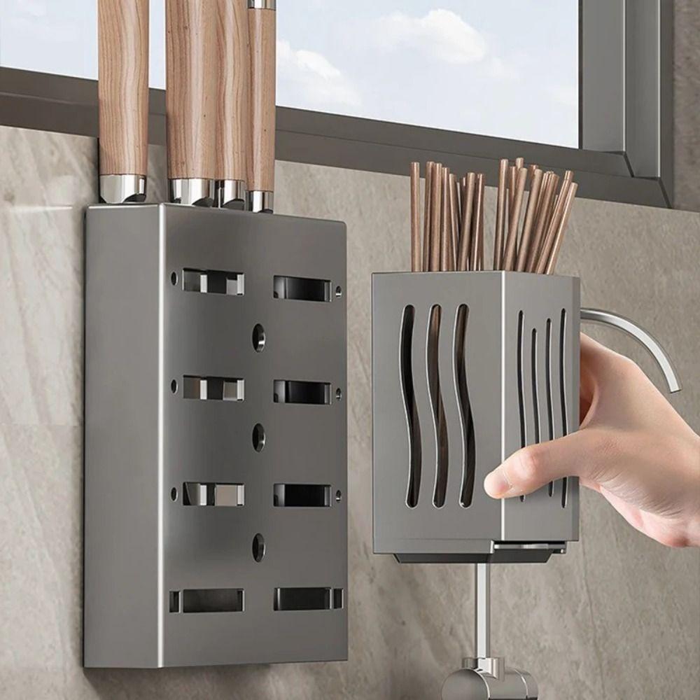 Multifunctional Draining Chopstick Holder Punch Free Chopstick Barrel for Kitchen