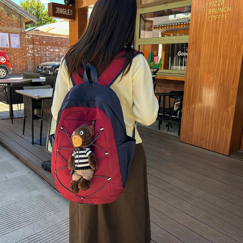 Милый рюкзак-мишка в корейском стиле, новая универсальная модель высокой ценности, в университетском стиле, контрастного цвета, большой вместимости, для путешествий