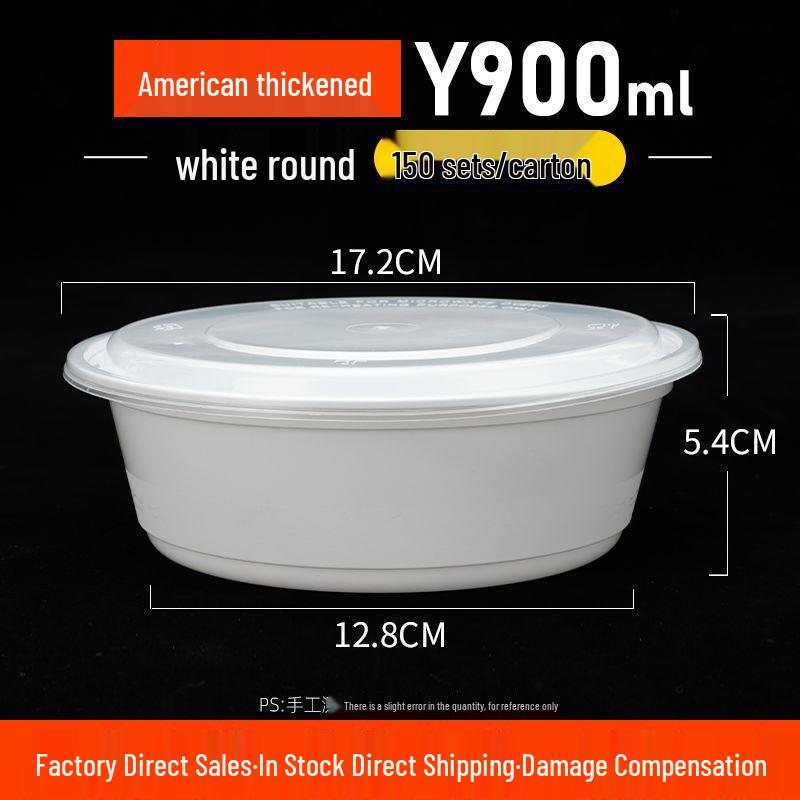 American Black Round Disposable Food Container, 350ml-1500ml - High-End Plastic Takeout Box