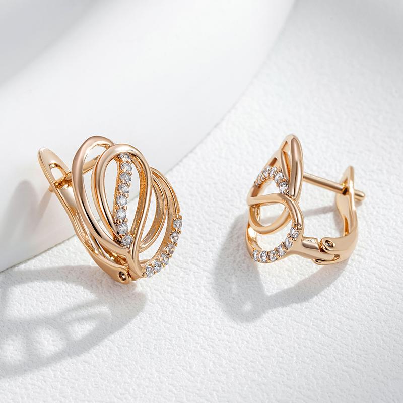 Wbmqda Простые Элегантные Геометрические Серьги-Подвески Для Женщин Цвет Розового Золота 585 Пробы С Белым Натуральным Цирконом Повседневные Украшения