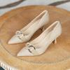 Fine Heeled Single Shoes Women's Fashion 2024 Spring Autumn New Pointed High Heels Metal Buckle Pumps Women Shoes Ladies Shoes