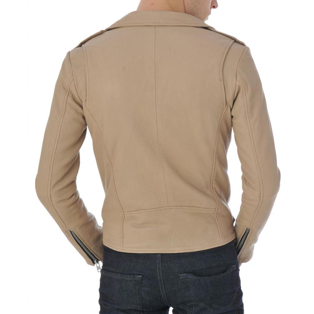 SKINOUTFIT Мужская куртка из натуральной овчины бежевого цвета, стильная мотоциклетная куртка-бомбер, байкерская верхняя одежда MJ 247