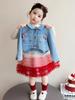 Spring Girls' Cat Denim Princess Dress Set - Baby Puffy Skirt Two-Piece