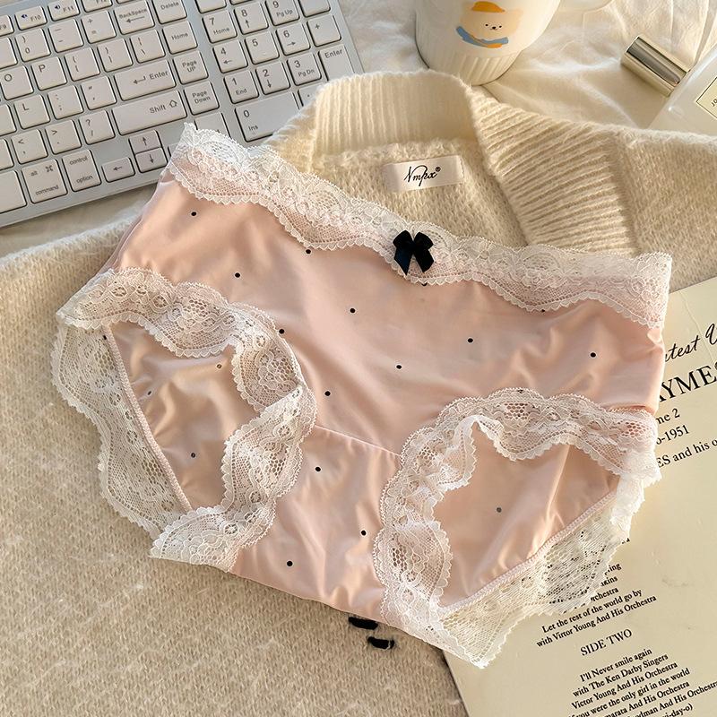 Lace Ice Silk Underwear Panties for Girls Women Pure Cotton Crotch Bowknot Ladies Briefs