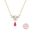 Pink Clavicle Necklace S925 Sterling Silver Step Diamond Design Sense Simple Temperament Daily Necklace