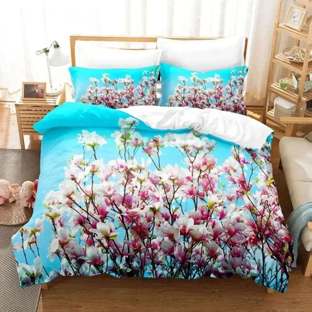 Floral Duvet Cover Sets Double Bed Scenic Quilt Cover Single Bed Queen Bedding Set With Pillowcase Polyester
