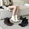 Европейский и американский стиль квадратный носок эластичные и тонкие высокий каблук тонкий каблук короткие ботинки