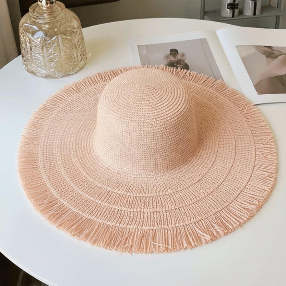 Foldable Straw Hat Wide Brim Fisherman Hat Women Fashion Sun Hat  For Beach Holiday Vacation