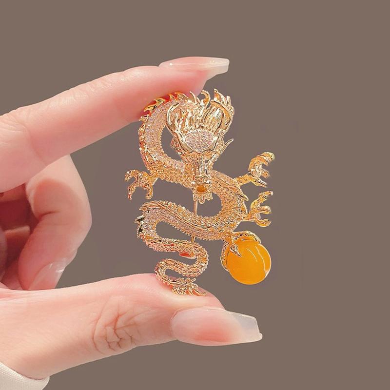 Domineering Flying Dragon Brooch Men'S And Women'S High-End Pin Temperament Pearl Corsage Casual Blazer Accessories