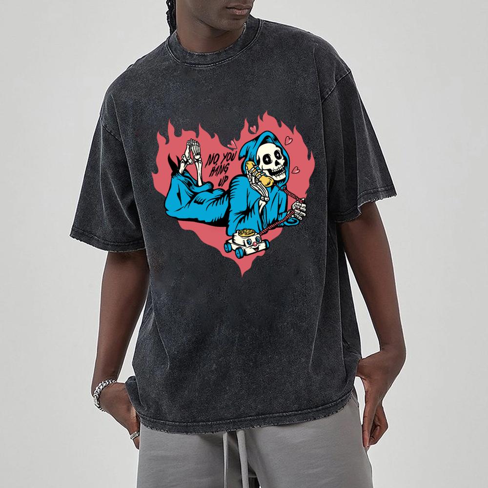 Расписанная вручную футболка с принтом черепа любви женская из стираного хлопка с коротким рукавом свободная большого размера унисекс топ пародия на ретро-стиль одежда для мужчин