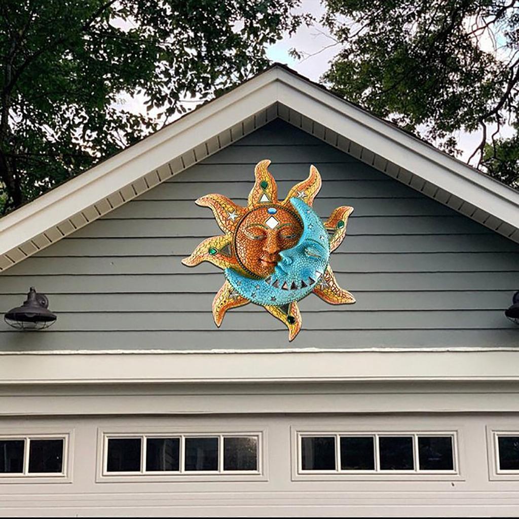 Железное Золотое Солнце и Голубая Луна Лицо Стены Искусства 3D Украшения Крытый Открытый Табличка