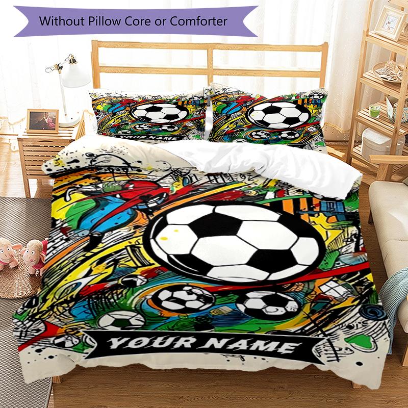 3PC Custom Name Soccer Art Bedding Set Duvet Cover Closure Includes 1 Duvet Cover & 2 Pillowcases for Bedroom
