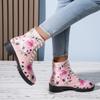 Large Size Flower Color Lace-up Martin Boots Autumn and Winter New Round Head Square Heel Women's Boots