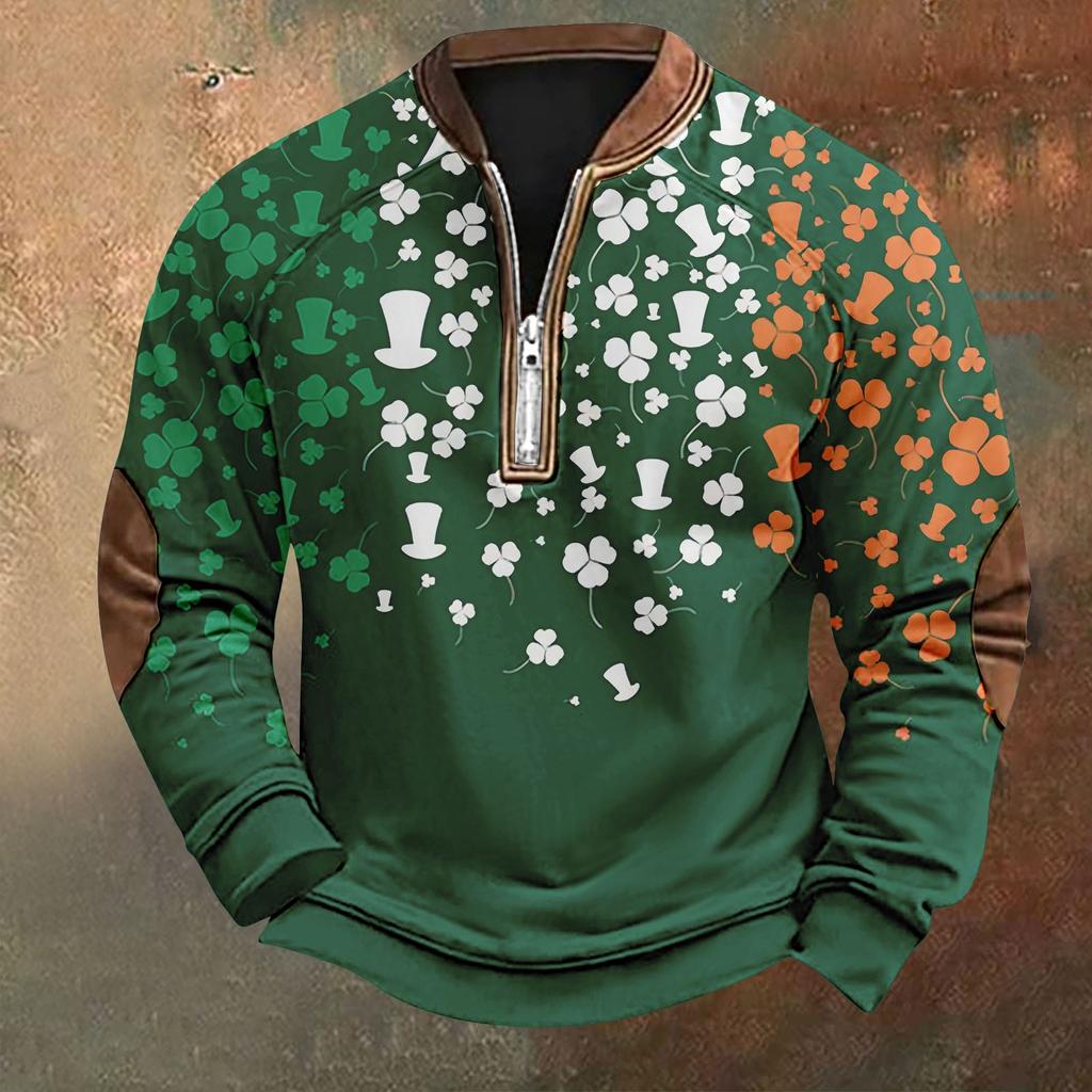 Men's St. Patrick's Day Vintage Casual Zip Sweatshirt Outdoor Casual Top