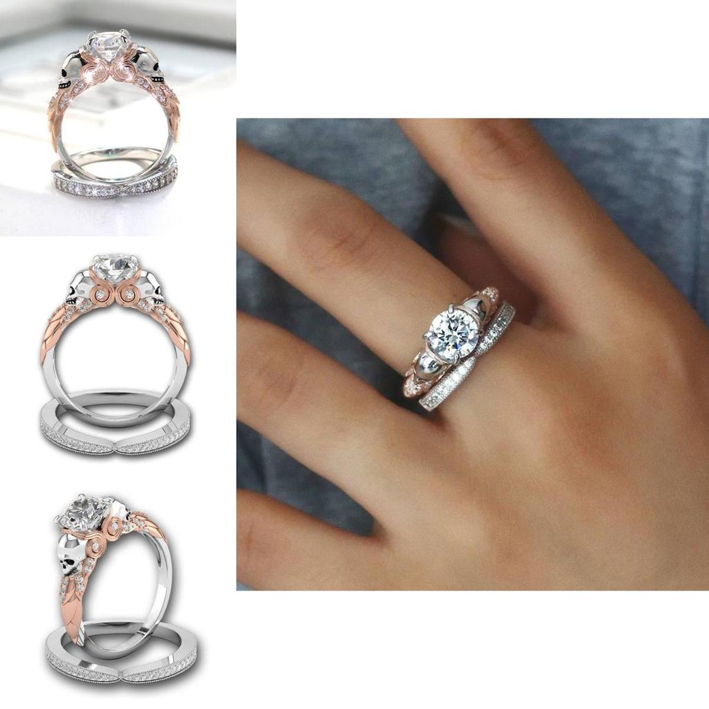 Креативное Модное Кольцо с Черепом для Пар с Дизайном Бриллиантов Двух Цветов из Сплава